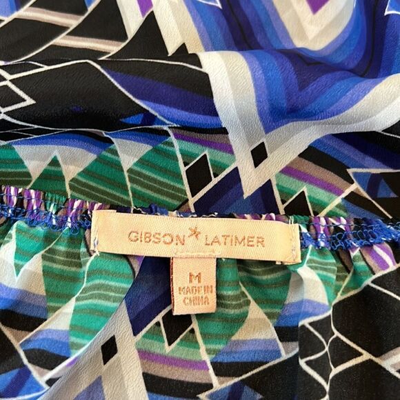 Gibson Latimer blue purple black patterned tunic Size M New - Picture 6 of 9